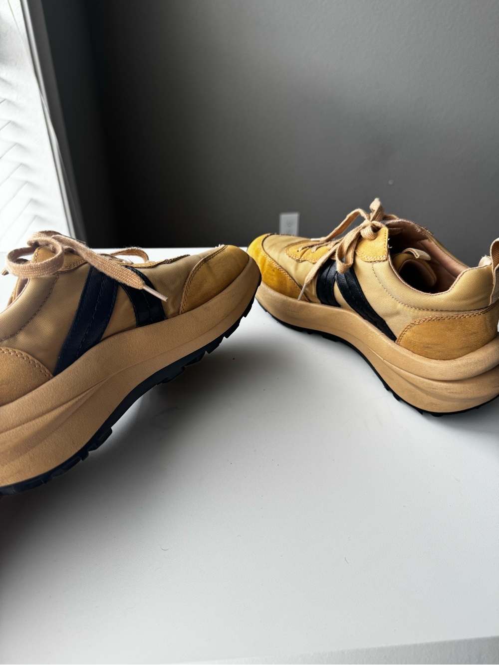 Tan Casual Lace-Up Sneakers with Black Accent - Picture 7 of 9